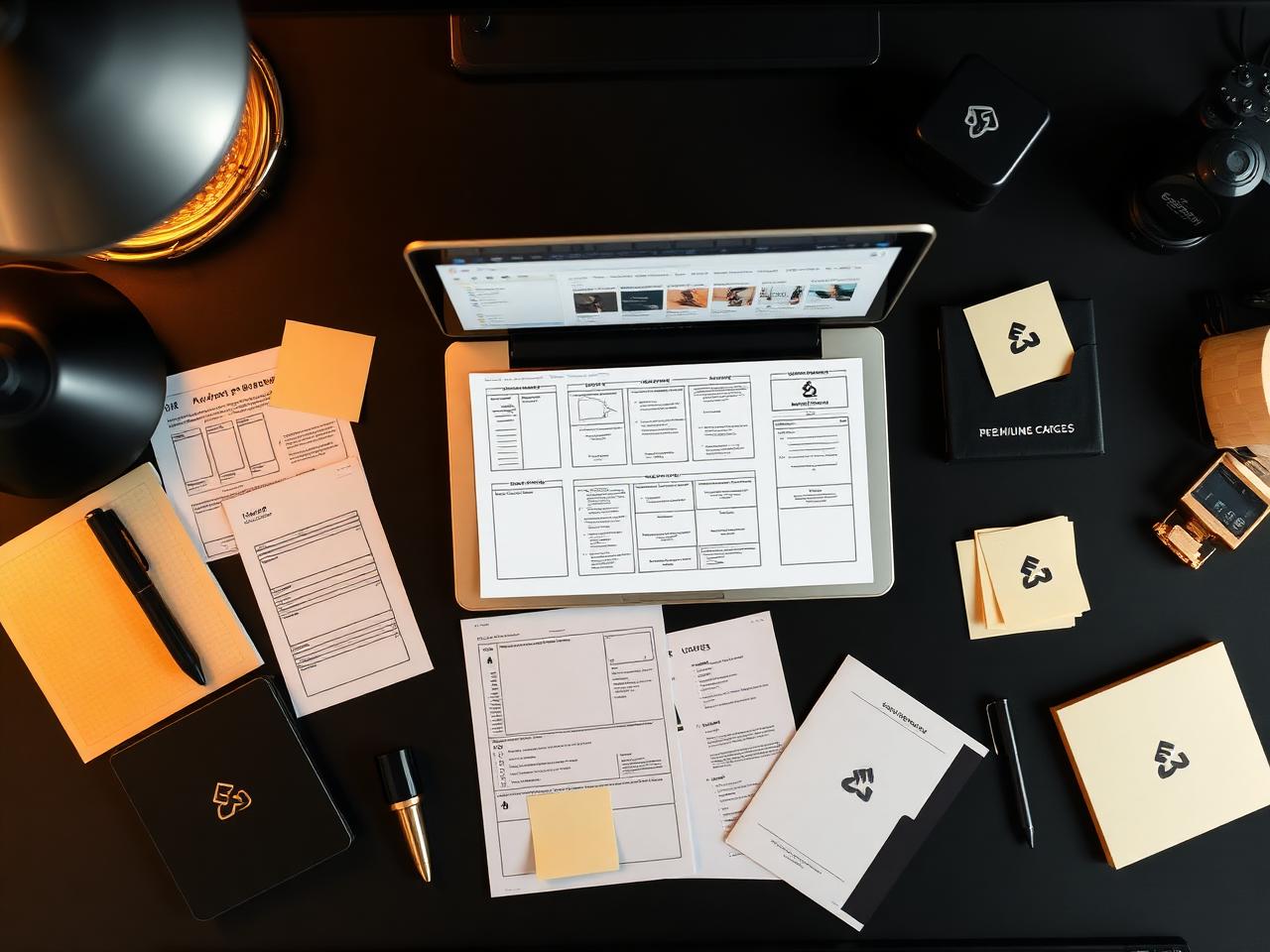 Excel Content creative process — wireframes, planning notes and branded materials